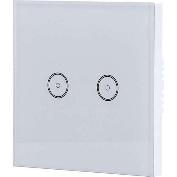 Touchschakelaar Smart WiFi - Aigi Smarton - Inbouw - 2-voudig Touch Schakelaar - Incl. Glazen Afdekraam - Wit - BSE Touchschakelaar Smart WiFi - Aigi Smarton - Inbouw - 2-voudig Touch Schakelaar - Incl. Glazen Afdekraam - Wit - BSE