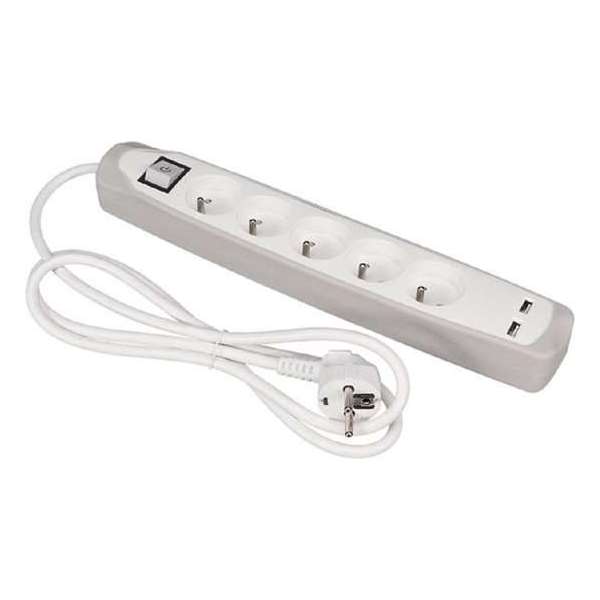 5-VOUDIGE STEKKERDOOS MET SCHAKELAAR - 2 USB-POORTEN - GRIJS/WIT - PENAARDE - !! VOOR BELGIË EN FRANKRIJK !! 5-VOUDIGE STEKKERDOOS MET SCHAKELAAR - 2 USB-POORTEN - GRIJS/WIT - PENAARDE - !! VOOR BELGIË EN FRANKRIJK !!