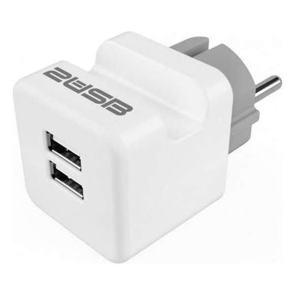 2USB easyCharge plugin reisadapter met USB AA poorten en telefoonhouder - duo verpakking Duo pack 2USB easyCharge plugin reisadapter met USB AA poorten en telefoonhouder - duo verpakking Duo pack