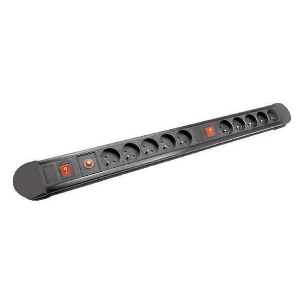 AC stekkerdoos + 2 Schakelaars + RFI - 10x 2P+A 16A met snoer - Zwart - 1.5m AC stekkerdoos + 2 Schakelaars + RFI - 10x 2P+A 16A met snoer - Zwart - 1.5m