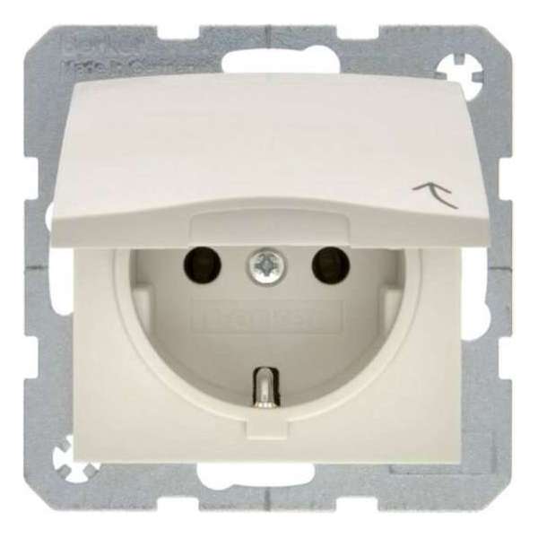 Berker S1 creme inbouw wandcontactdoos met deksel en randaarde Berker S1 creme inbouw wandcontactdoos met deksel en randaarde