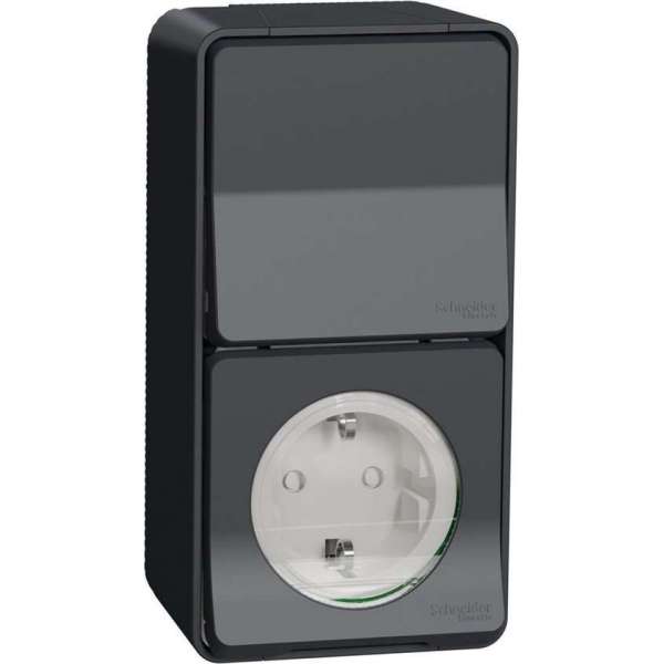 Buitenstopcontact + Wisselschakelaar - Opbouw - Randaarde - Antraciet - Mureva Styl - Schneider Electric - MUR36024 Buitenstopcontact + Wisselschakelaar - Opbouw - Randaarde - Antraciet - Mureva Styl - Schneider Electric - MUR36024