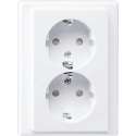 Merten System M - Dubbele wandcontactdoos - Randaarde - Kinderbeveiliging - Inbouw - Wit
