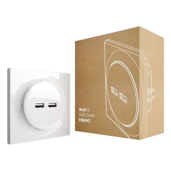 FIBARO Walli N USB Outlet - Wit - Klassiek basiselement FIBARO Walli N USB Outlet - Wit - Klassiek basiselement