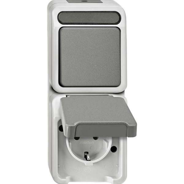 Buitenstopcontact + Wisselschakelaar - Opbouw - Randaarde - Grijs - Aquastar - Schneider Electric - MTN3495-8029 Buitenstopcontact + Wisselschakelaar - Opbouw - Randaarde - Grijs - Aquastar - Schneider Electric - MTN3495-8029