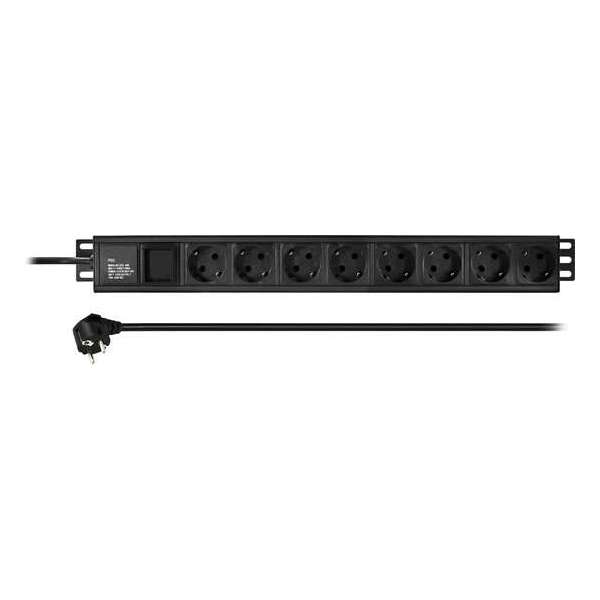 Basic 1U PDU Stekkerdoos 8-voudig zonder schakelaar 19 inch, 2m kabel, Zwart Basic 1U PDU Stekkerdoos 8-voudig zonder schakelaar 19 inch, 2m kabel, Zwart