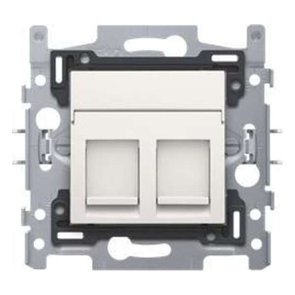 2 RJ45-aansluitingen UTP cat. 5E, vlakke uitvoering, sokkel en afwerkingsset white 2 RJ45-aansluitingen UTP cat. 5E, vlakke uitvoering, sokkel en afwerkingsset white