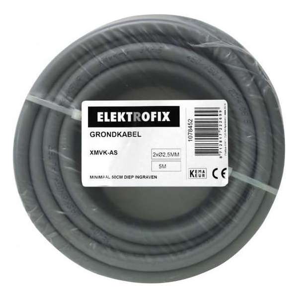 Elektrofix grondkabel XMvK-as 2 x 2,5 mm2 5 mtr Elektrofix grondkabel XMvK-as 2 x 2,5 mm2 5 mtr