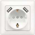 Wandcontactdoos - Igan Cika - Inbouw - 1-voudig Stopcontact - 2-voudig USB Aansluiting - Randaarde - Incl. Afdekraam - Wit