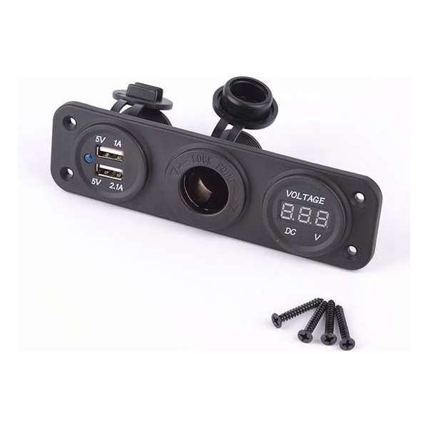 Voltmeter + Dubbele Luxe Usb-inbouwdoos 12/24 Volt 117 X 29 Mm Voltmeter + Dubbele Luxe Usb-inbouwdoos 12/24 Volt 117 X 29 Mm