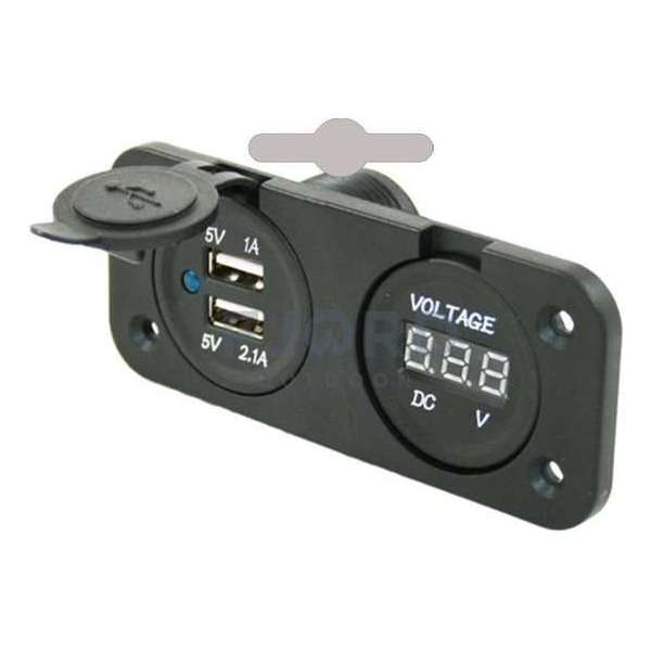 Power Line 2x USB stekker + Volt meter inbouw Power Line 2x USB stekker + Volt meter inbouw