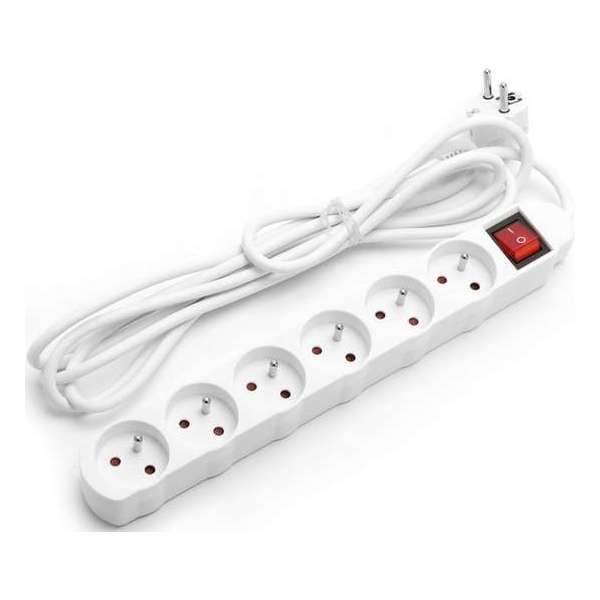 Verlengsnoer met Schakelaar - Igan Anzim - 2300W - 6 Stopcontacten - 5 Meter - Wit | België Verlengsnoer met Schakelaar - Igan Anzim - 2300W - 6 Stopcontacten - 5 Meter - Wit | België