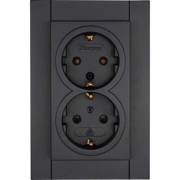 KOPP - Wandcontactdoos - Athenis - Inbouw - 1-voudig Dubbel Stopcontact - Randaarde - Mat Antraciet - BES LED KOPP - Wandcontactdoos - Athenis - Inbouw - 1-voudig Dubbel Stopcontact - Randaarde - Mat Antraciet - BES LED