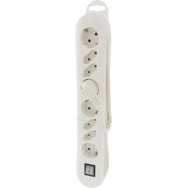 Exin stekkerdoos - 4 + 4 voudig - 4 x randaarde - 4 x euro - 2500W - 3 x 1.0 mm² - 2.5 m - wit Exin stekkerdoos - 4 + 4 voudig - 4 x randaarde - 4 x euro - 2500W - 3 x 1.0 mm² - 2.5 m - wit