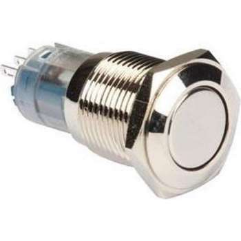Drukschakelaar 16mm rond - 1NO, 1NC - 12V - Zilver
