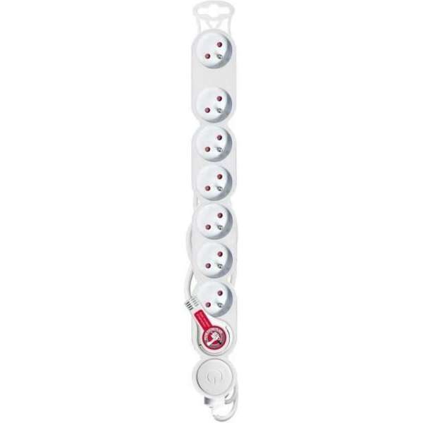 Stekkerdoos 8 stopcontacten 16A met schakelaar uitgerust met een witte extra stekker Stekkerdoos 8 stopcontacten 16A met schakelaar uitgerust met een witte extra stekker
