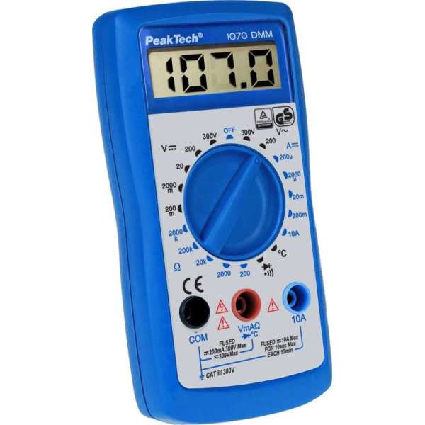 Peaktech 1070: Digitale Multimeter ~ 2.000 Telling ~ 300V AC/DC ~10A DC ~ TÜV/GS Peaktech 1070: Digitale Multimeter ~ 2.000 Telling ~ 300V AC/DC ~10A DC ~ TÜV/GS