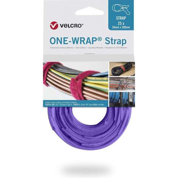 One-wrap Strap 20 mm x 200 mm. Paars. Klittenband + Kortpack pen (098.0608) One-wrap Strap 20 mm x 200 mm. Paars. Klittenband + Kortpack pen (098.0608)