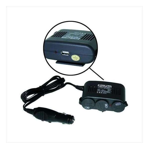 Pro+ Splitter 3-weg 12V + USB incl. bevestigingsplaat Pro+ Splitter 3-weg 12V + USB incl. bevestigingsplaat