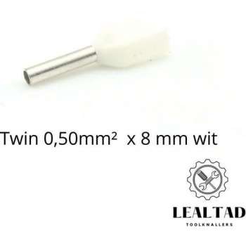 Adereindhuls dubbel 0,5 mm² x 8 mm wit 100 stuks | Ferrule | Draadhuls | Adereindhulzen | Eindverbinder