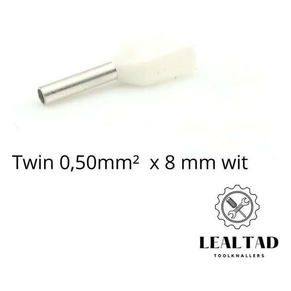 Adereindhuls dubbel 0,5 mm² x 8 mm wit 100 stuks | Ferrule | Draadhuls | Adereindhulzen | Eindverbinder Adereindhuls dubbel 0,5 mm² x 8 mm wit 100 stuks | Ferrule | Draadhuls | Adereindhulzen | Eindverbinder