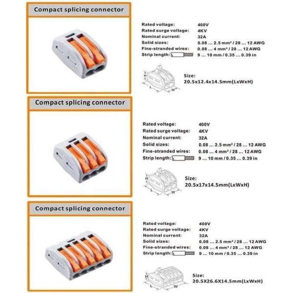 Verbindingsklem duo 1/1 polig Transparant/oranje 0,08 t/m 4mm2 kabel 32A 600V 13,5mmx29mmx12,5mm Verbindingsklem duo 1/1 polig Transparant/oranje 0,08 t/m 4mm2 kabel 32A 600V 13,5mmx29mmx12,5mm