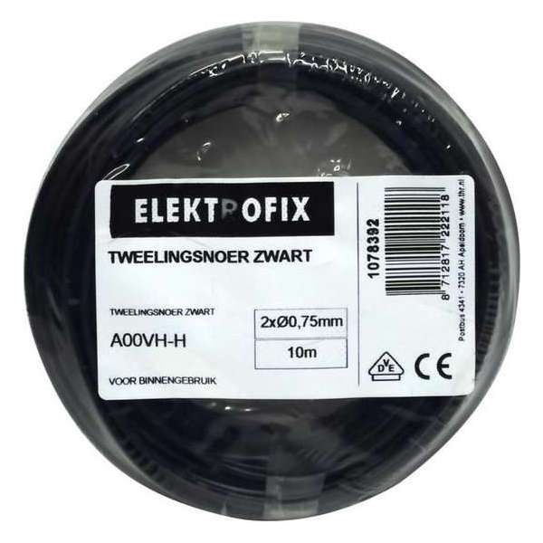 10 meter Elektrofix tweelingsnoer zwart, 2 x 0.75mm 10 meter Elektrofix tweelingsnoer zwart, 2 x 0.75mm