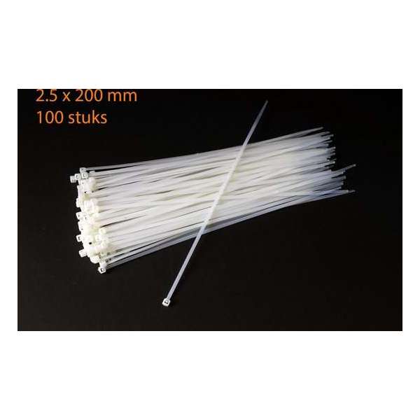 Kabelbinders / ty-raps wit weerbestendig 200 x 2,5 mm 100 stuks Kabelbinders / ty-raps wit weerbestendig 200 x 2,5 mm 100 stuks