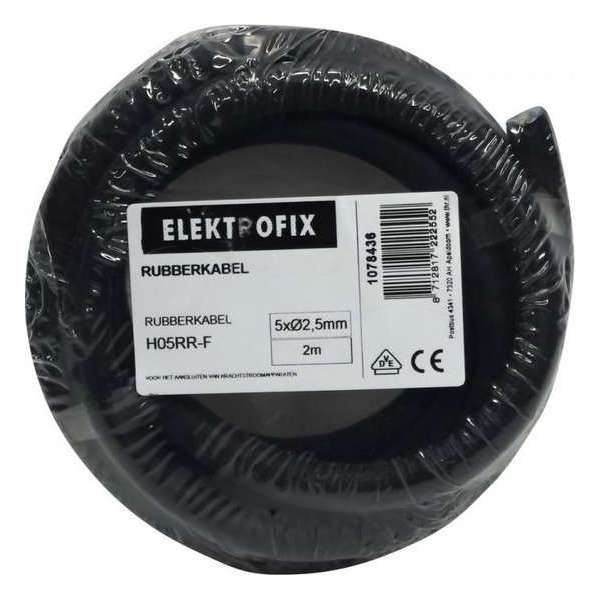 2 meter Elektrofix rubber kabel H05RR-F zwart neopreen, 5 x 2.5mm 2 meter Elektrofix rubber kabel H05RR-F zwart neopreen, 5 x 2.5mm
