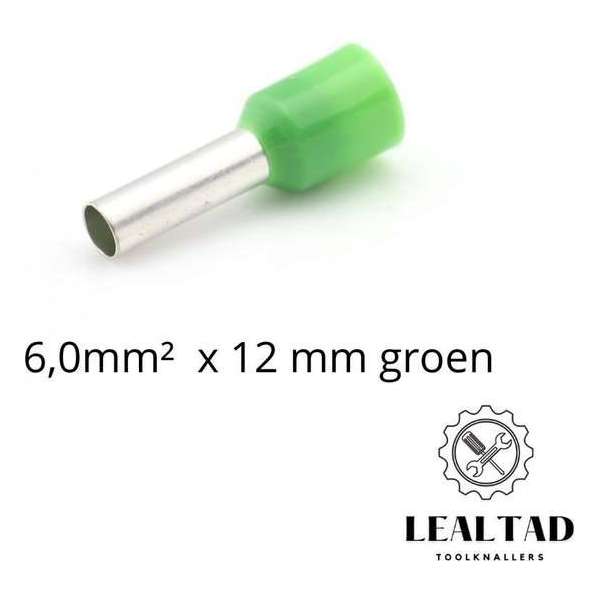 Adereindhuls 6,0 mm² x 12 mm groen 100 stuks | Ferrule | Draadhuls | Adereindhulzen | Eindverbinder Adereindhuls 6,0 mm² x 12 mm groen 100 stuks | Ferrule | Draadhuls | Adereindhulzen | Eindverbinder