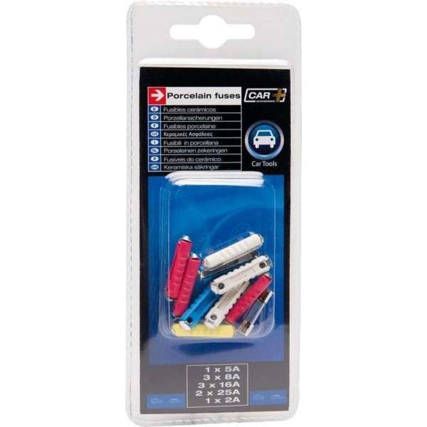 Car Plus Autozekeringenset Keramisch + Glas 25 Mm 12 Volt 10-delig Car Plus Autozekeringenset Keramisch + Glas 25 Mm 12 Volt 10-delig