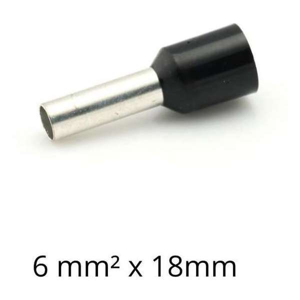 Adereindhuls 6,00 mm² x 18 mm zwart 100 stuks | Ferrule | Draadhuls | Adereindhulzen | Eindverbinder Adereindhuls 6,00 mm² x 18 mm zwart 100 stuks | Ferrule | Draadhuls | Adereindhulzen | Eindverbinder