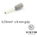 Adereindhuls 0,75 mm² x 8 mm grijs 100 stuks | Ferrule | Draadhuls | Adereindhulzen | Eindverbinder