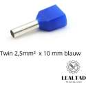 Adereindhuls dubbel 2,5 mm² x 10 mm blauw 100 stuks | Ferrule | Draadhuls | Adereindhulzen | Eindverbinder