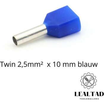 Adereindhuls dubbel 2,5 mm² x 10 mm blauw 100 stuks | Ferrule | Draadhuls | Adereindhulzen | Eindverbinder