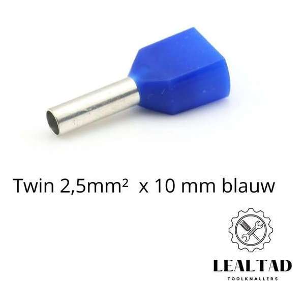 Adereindhuls dubbel 2,5 mm² x 10 mm blauw 100 stuks | Ferrule | Draadhuls | Adereindhulzen | Eindverbinder Adereindhuls dubbel 2,5 mm² x 10 mm blauw 100 stuks | Ferrule | Draadhuls | Adereindhulzen | Eindverbinder
