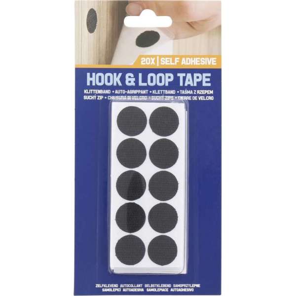 BLOKSTORE - Klittenband rondjes ZWART - Zelfklevend dus direct op te plakken 20 x Ø 20 mm BLOKSTORE - Klittenband rondjes ZWART - Zelfklevend dus direct op te plakken 20 x Ø 20 mm