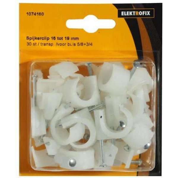 Elektrofix spijkerclip 16-19 mm transparant 30 st Elektrofix spijkerclip 16-19 mm transparant 30 st