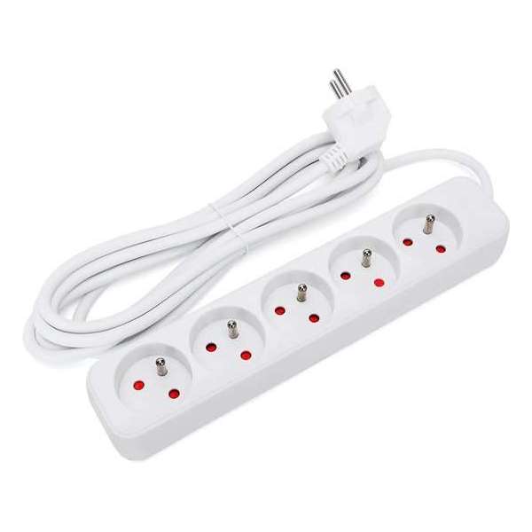 Aigostar 20VLJ Stekkerdoos - Met penaarde - Verlengsnoer - Verlengkabel - 5-voudig - 3 meter - Wit Aigostar 20VLJ Stekkerdoos - Met penaarde - Verlengsnoer - Verlengkabel - 5-voudig - 3 meter - Wit
