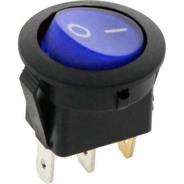 Schakelaar - blauw - 250 volt - 6A - verlicht rond - 3 pins Schakelaar - blauw - 250 volt - 6A - verlicht rond - 3 pins