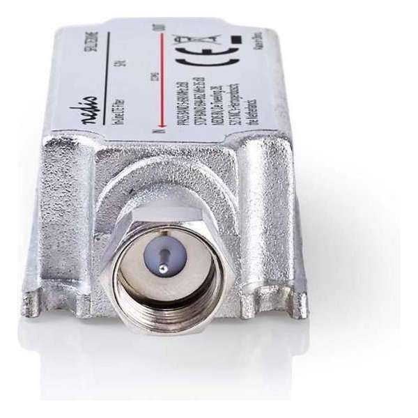 LTE-Filter | DVB-T2 | In-line | 694-862 MHz | F-Male | F-Female | Tussenschakeldemping: 2.7 dB | Zilver LTE-Filter | DVB-T2 | In-line | 694-862 MHz | F-Male | F-Female | Tussenschakeldemping: 2.7 dB | Zilver