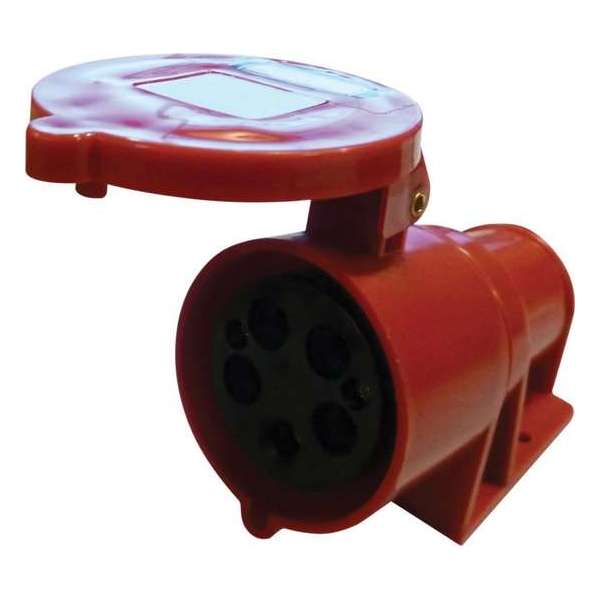Krachtstroom opbouw stopcontact 400 V Rood 32 A 5 polig haaks muur montage met scharnierend deksel Krachtstroom opbouw stopcontact 400 V Rood 32 A 5 polig haaks muur montage met scharnierend deksel