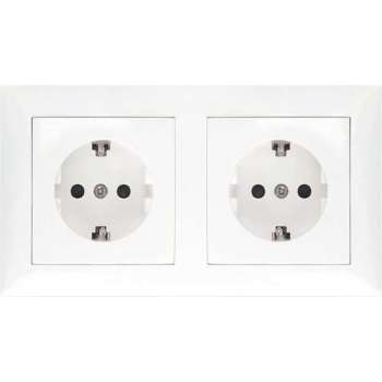 Wandcontactdoos - Aigi Cika - Inbouw - 2-voudig - Randaarde - Incl. Afdekraam - Wit - BES LED