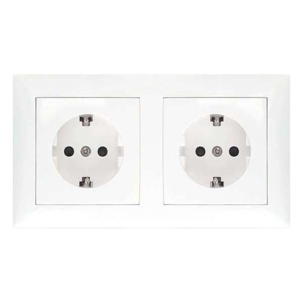 Wandcontactdoos - Aigi Cika - Inbouw - 2-voudig - Randaarde - Incl. Afdekraam - Wit - BES LED Wandcontactdoos - Aigi Cika - Inbouw - 2-voudig - Randaarde - Incl. Afdekraam - Wit - BES LED