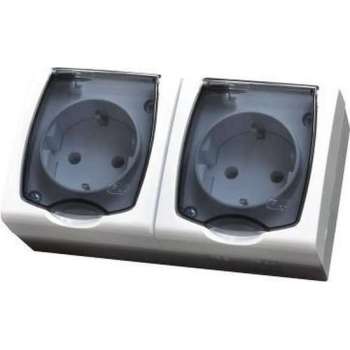 OSPEL Madera Double Socket Opbouw Stopcontact | Wit en Blauw | 130x46x70 mm (lxbxh) | IP44 (Spatwaterdicht)