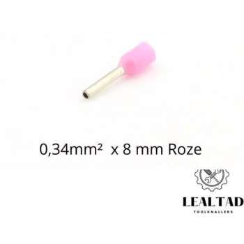 Adereindhuls 0,34 mm² x 8 mm roze 100 stuks | Ferrule | Draadhuls | Adereindhulzen | Eindverbinder