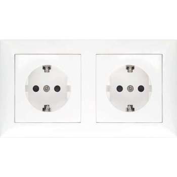 Wandcontactdoos - Igan Cika - Inbouw - 2-voudig - Randaarde - Incl. Afdekraam - Wit