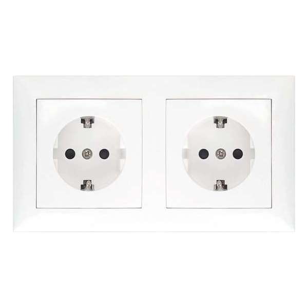 Wandcontactdoos - Igan Cika - Inbouw - 2-voudig - Randaarde - Incl. Afdekraam - Wit Wandcontactdoos - Igan Cika - Inbouw - 2-voudig - Randaarde - Incl. Afdekraam - Wit