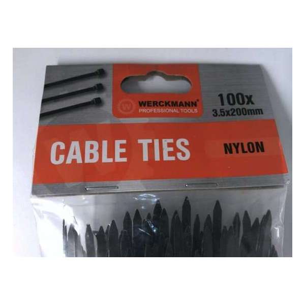 Werckmann kabelbinders 100st 3.5x200mm wit Werckmann kabelbinders 100st 3.5x200mm wit