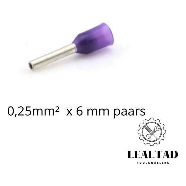 Adereindhuls 0,25 mm² x 6 mm paars 100 stuks | Ferrule | Draadhuls | Adereindhulzen | Eindverbinder Adereindhuls 0,25 mm² x 6 mm paars 100 stuks | Ferrule | Draadhuls | Adereindhulzen | Eindverbinder